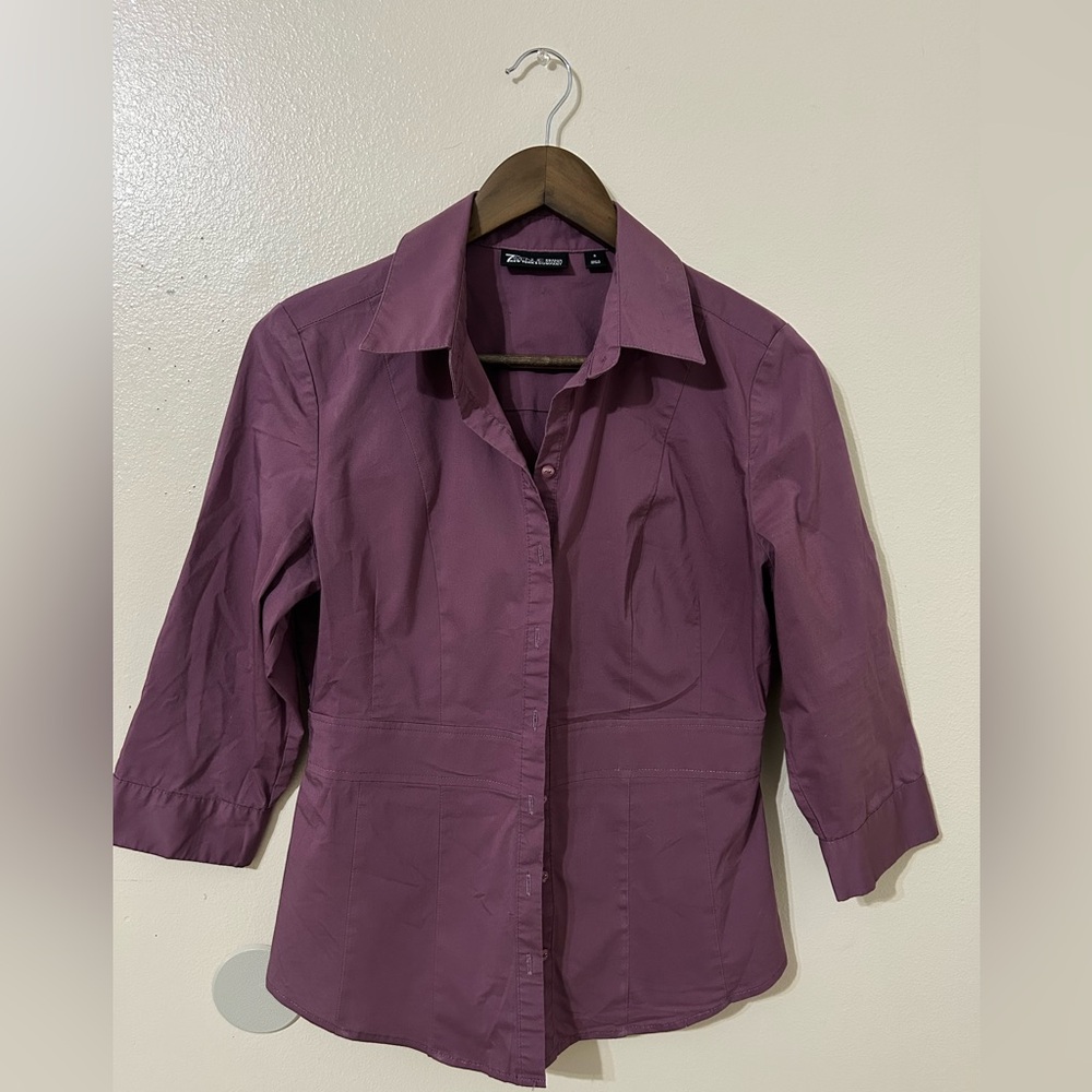 Avenue Purple Button Down Shirt with Notched Collar